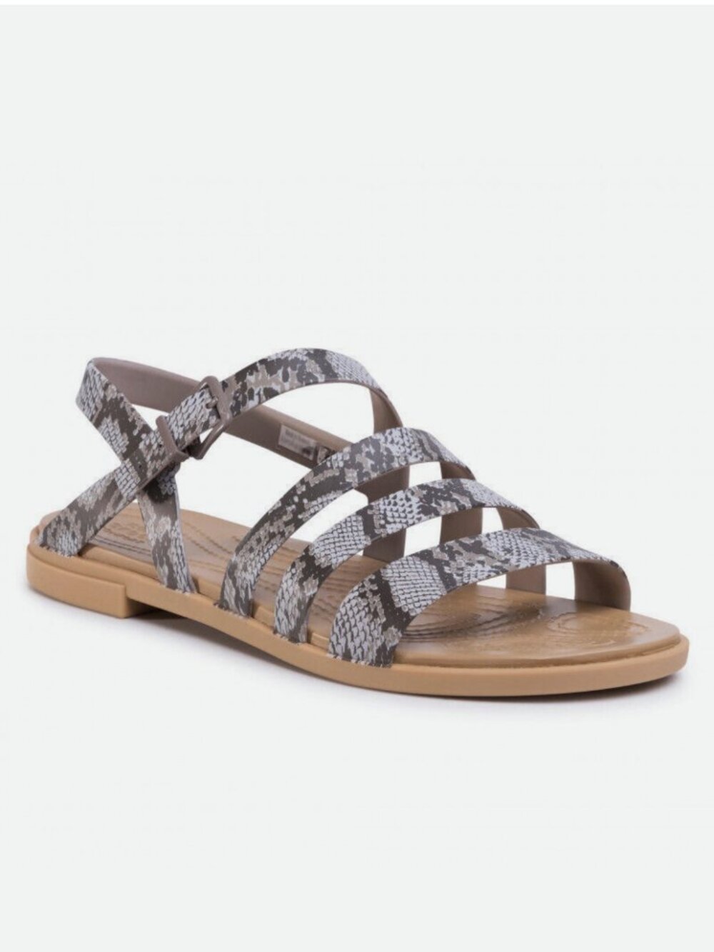NEW! CROCS Women TULUM SANDAL Snake Print Mushroom Stucco Strappy Sandal